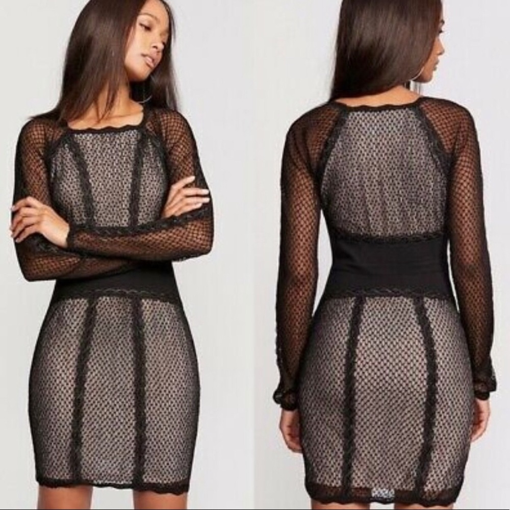 Free People Mesh Corset Bodycon Dress Long Sleeve